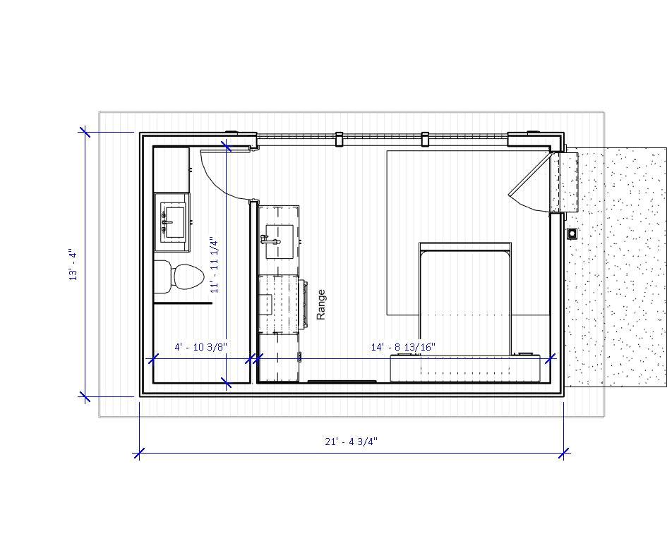 Modern ADU No.6 house plan by Authentic Homes in Utah featuring a one-bedroom layout under 500 sq ft with kitchenette, vaulted ceiling, and murphy bed. Bult in Park City, Utah by Authentic Homes.