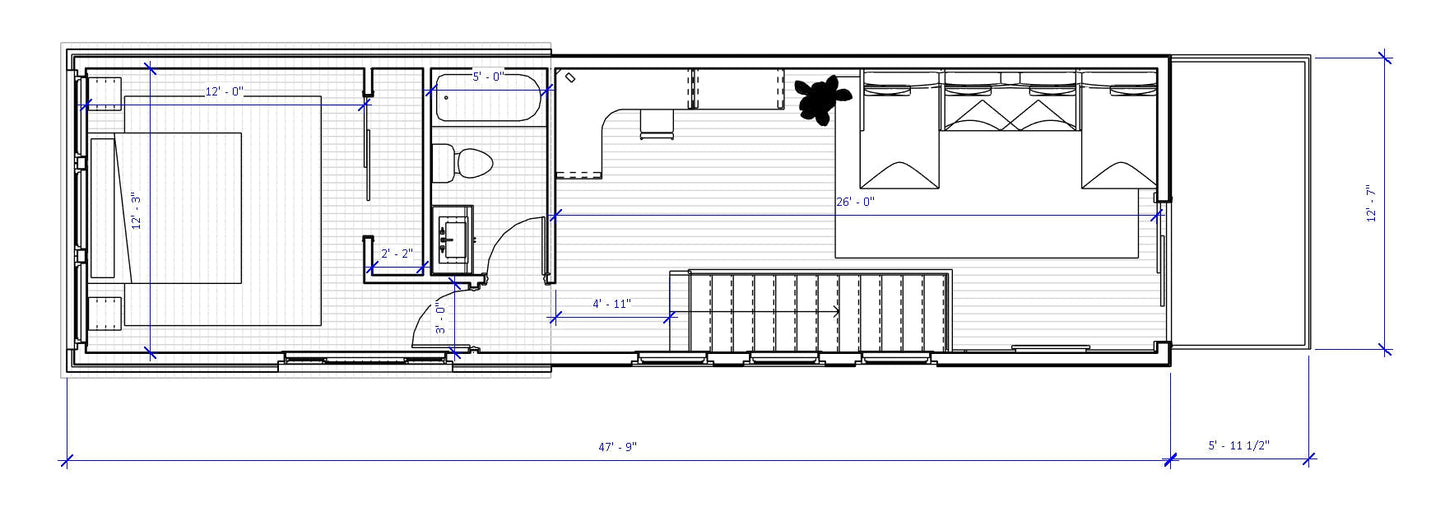 Modern ADU No.13 house plan by Authentic Homes featuring full kitchen, bar seating, walk-in pantry, and vaulted ceiling great room layout.