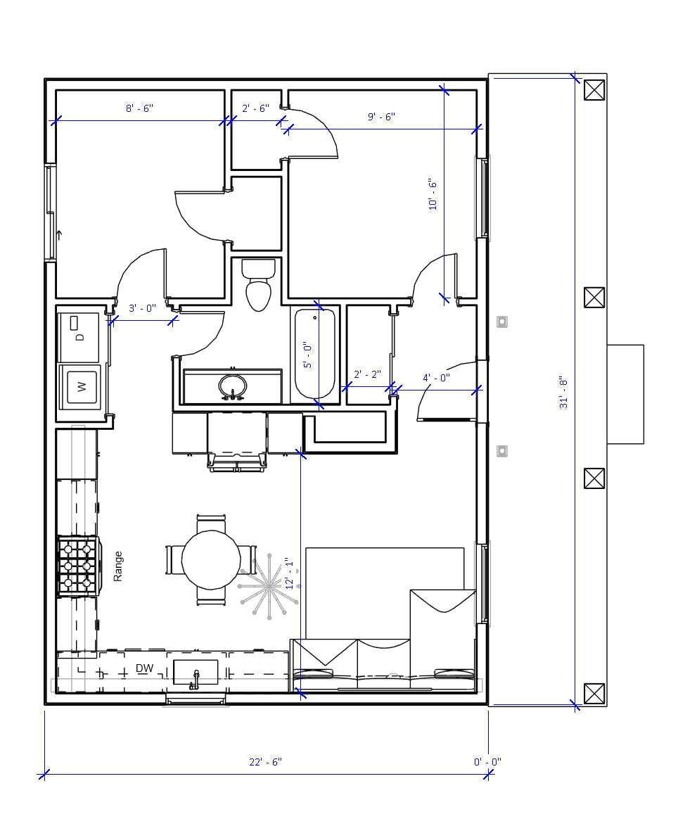 ADU No.24 house plan by Authentic Homes featuring a one-level cottage layout with a light-filled great room, full kitchen, and large front porch.
