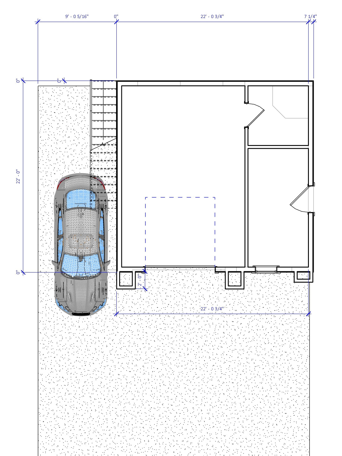 Top view floor plan of ADU No.9 by Authentic Homes, featuring a garage, one bedroom, one bathroom, and a compact layout under 500 sq ft.