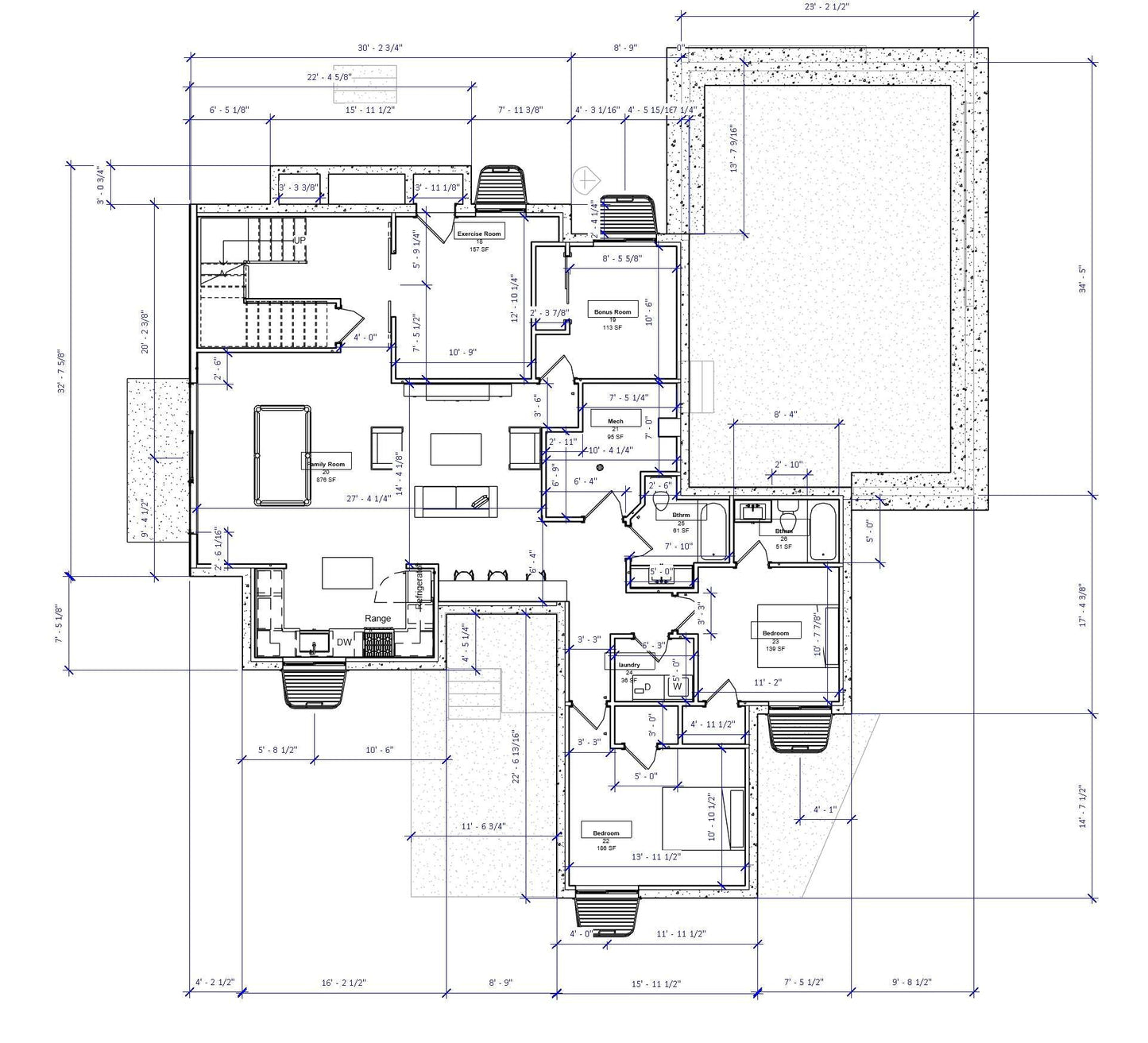 Detailed floor plan of a house with measurements and room labels.