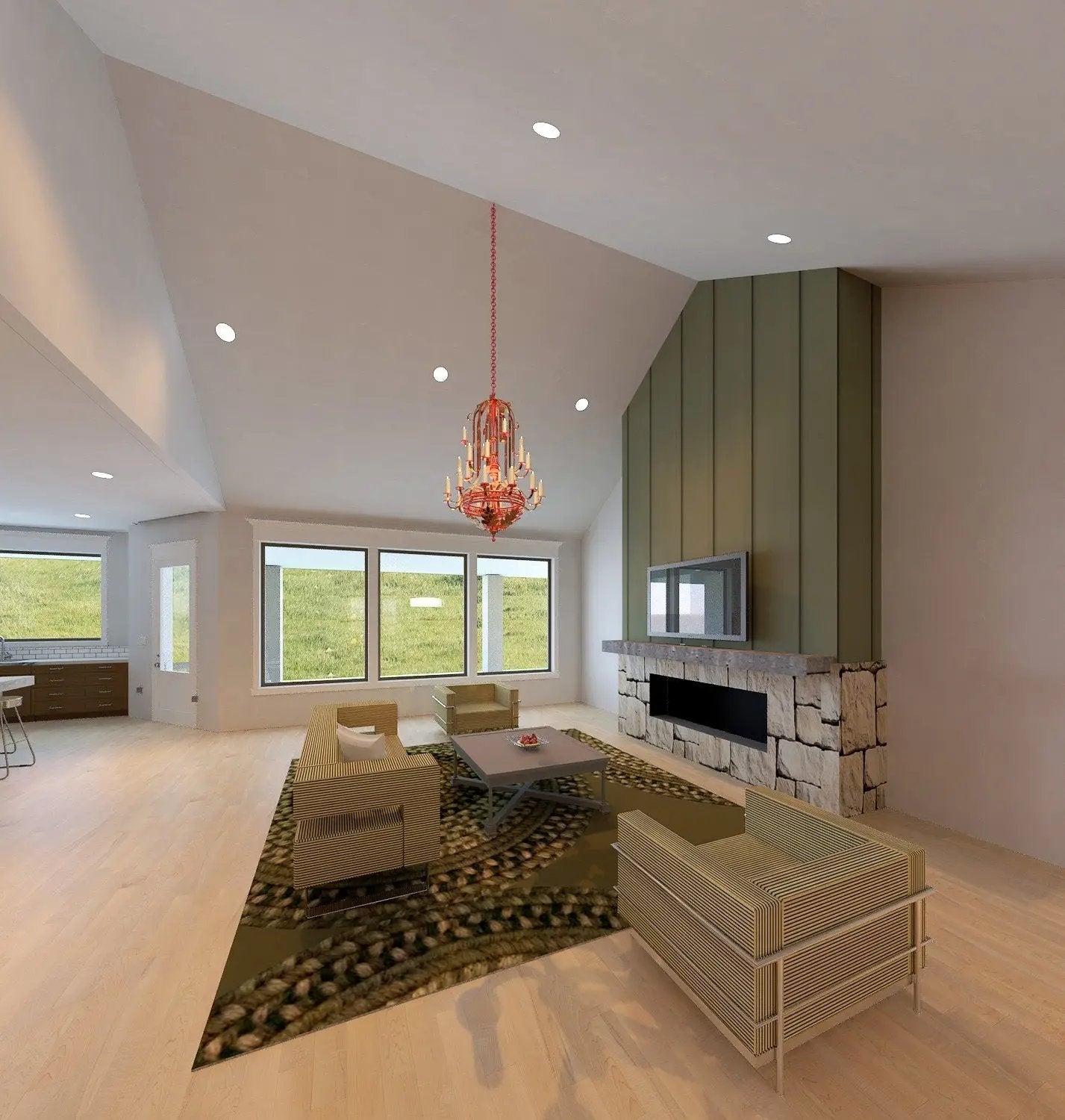 living room with cathedral vault