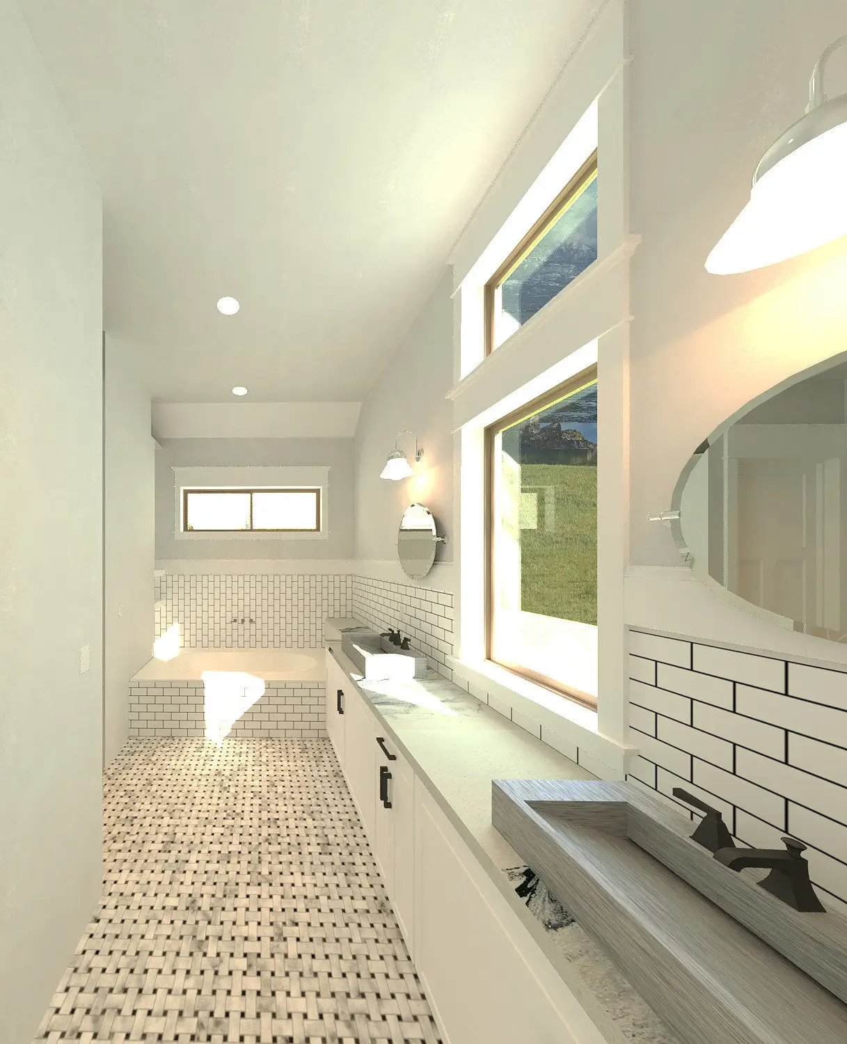 bathroom with lots of light and separate bath