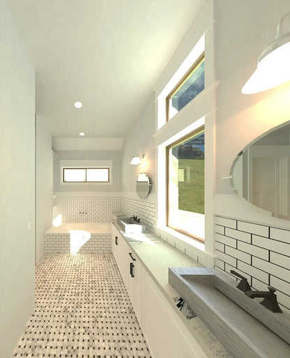 bathroom with lots of light and separate bath