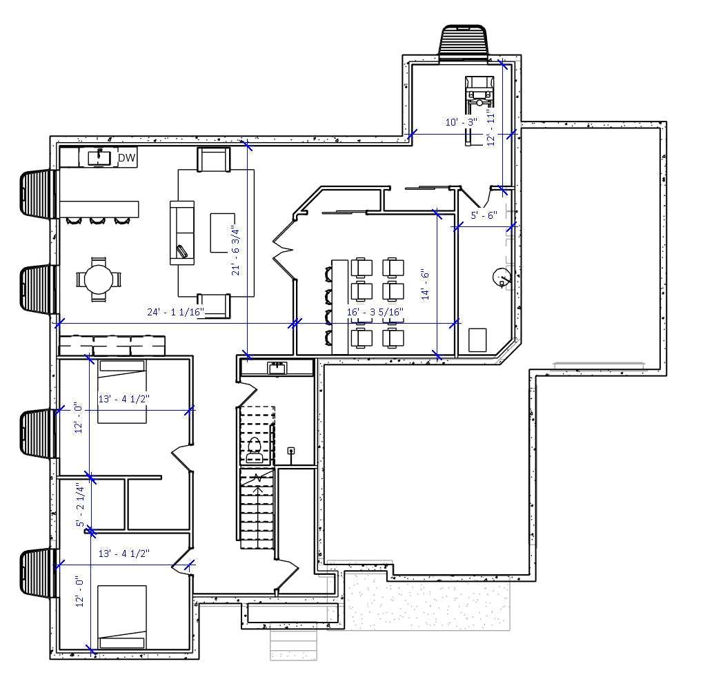 Craftsman No.9 house plan main floor layout with open kitchen, dining area, and vaulted living room with fireplace. Includes office and garage access.