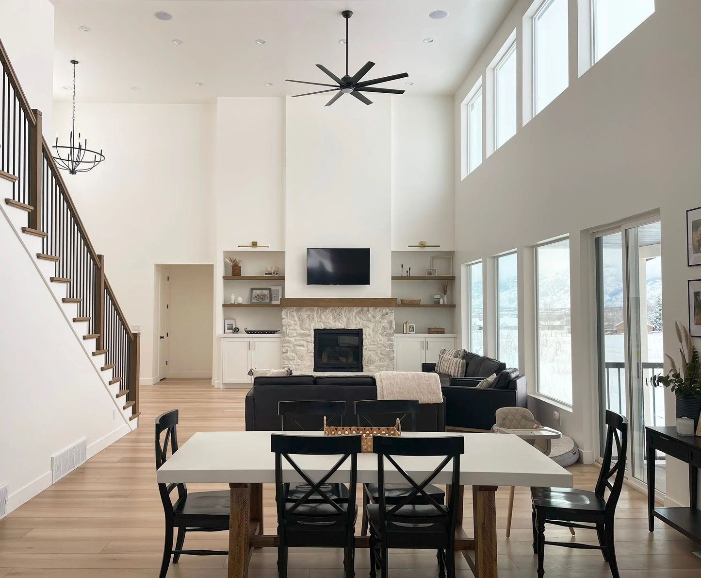 photo of vaulted living area with fireplace