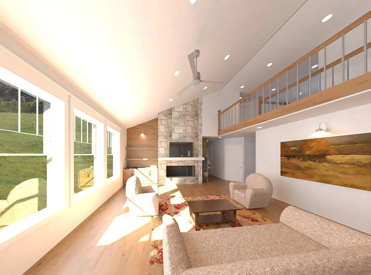 living room with loft