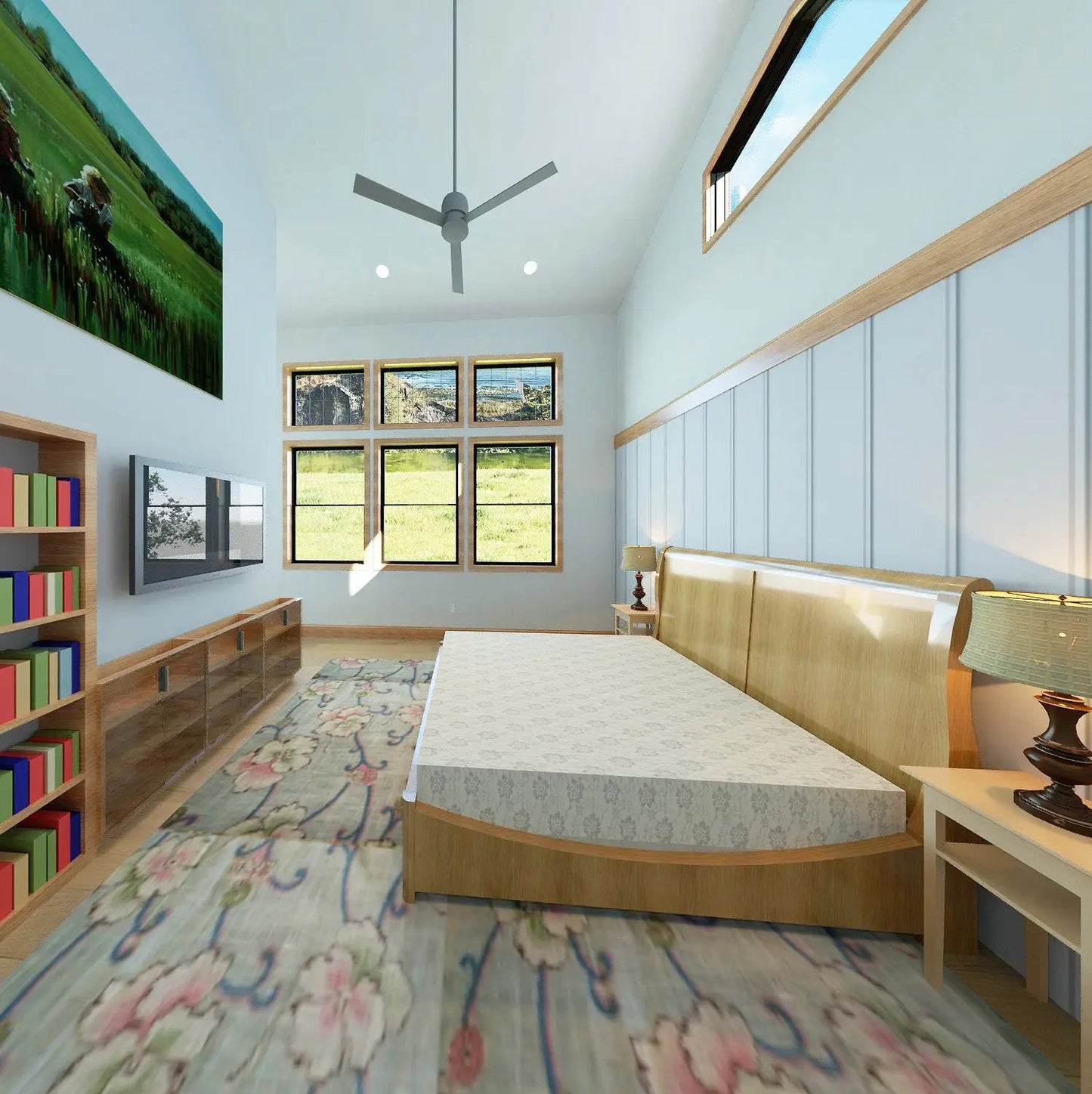 bedroom with high ceilings