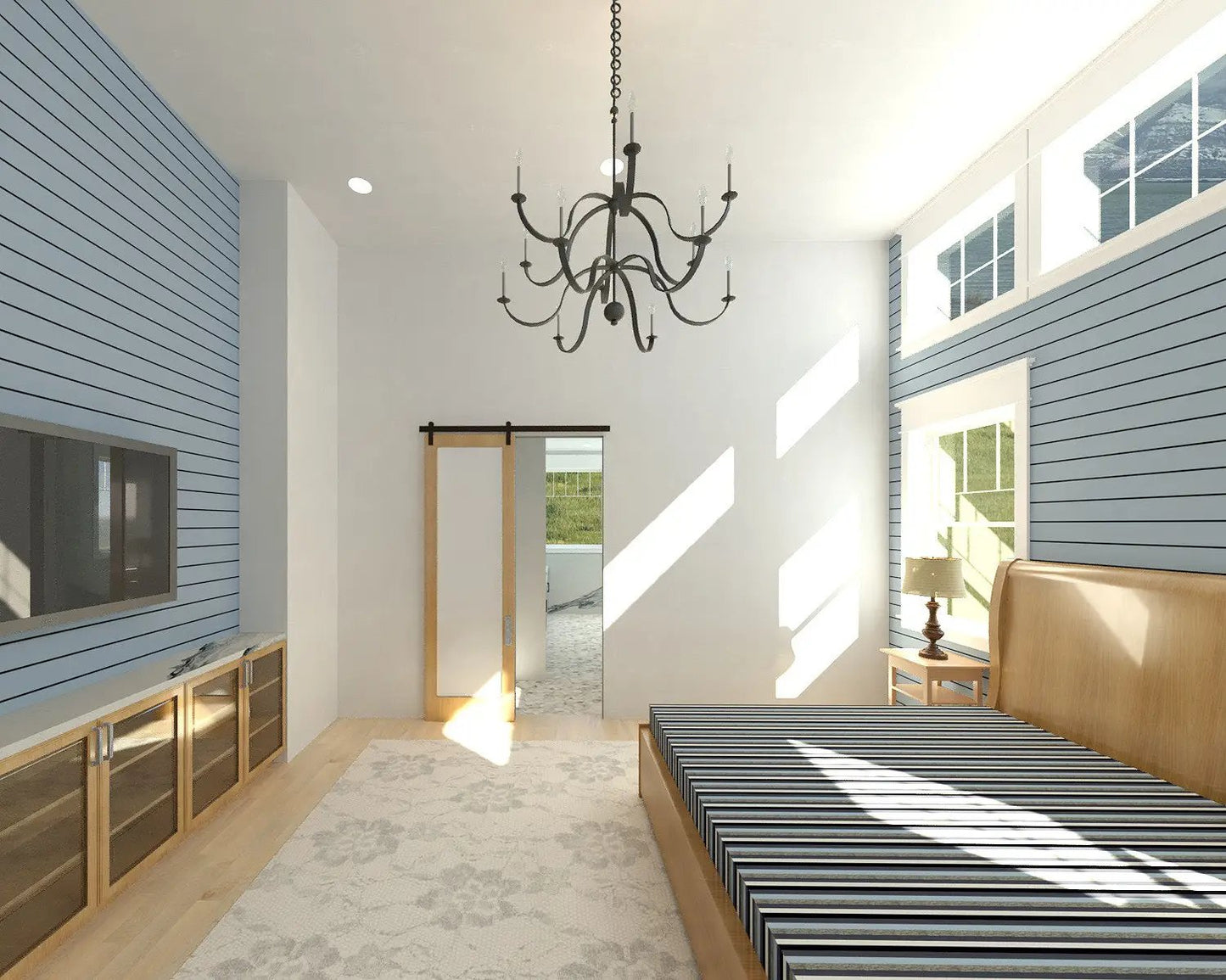 bedroom with vauled ceiling