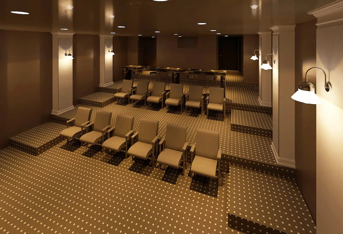 home theater with stepped seating