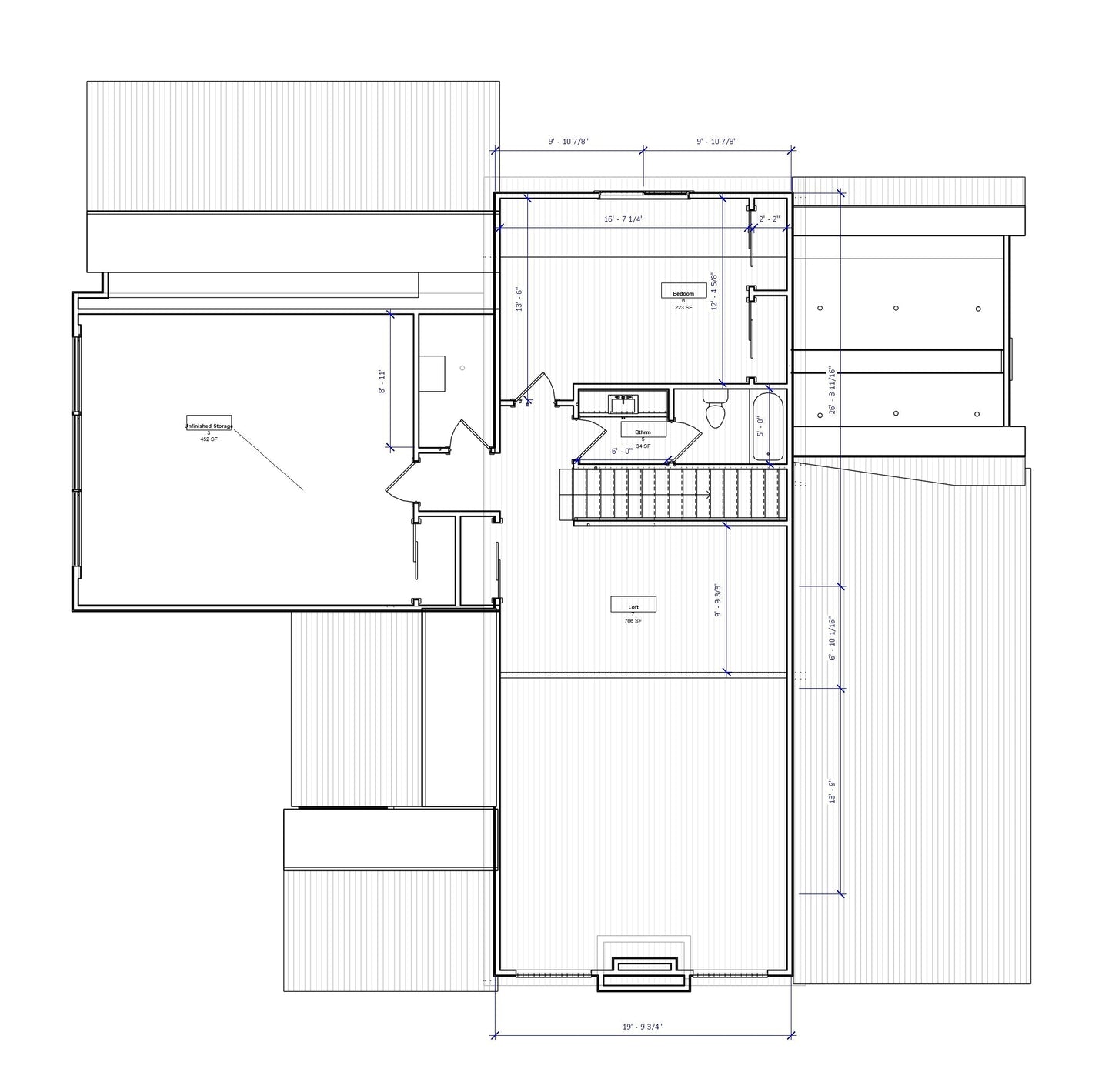 Modern No.21 house plan layout with stacked brick and wood siding, showcasing a vaulted living room and private main floor owner's suite.