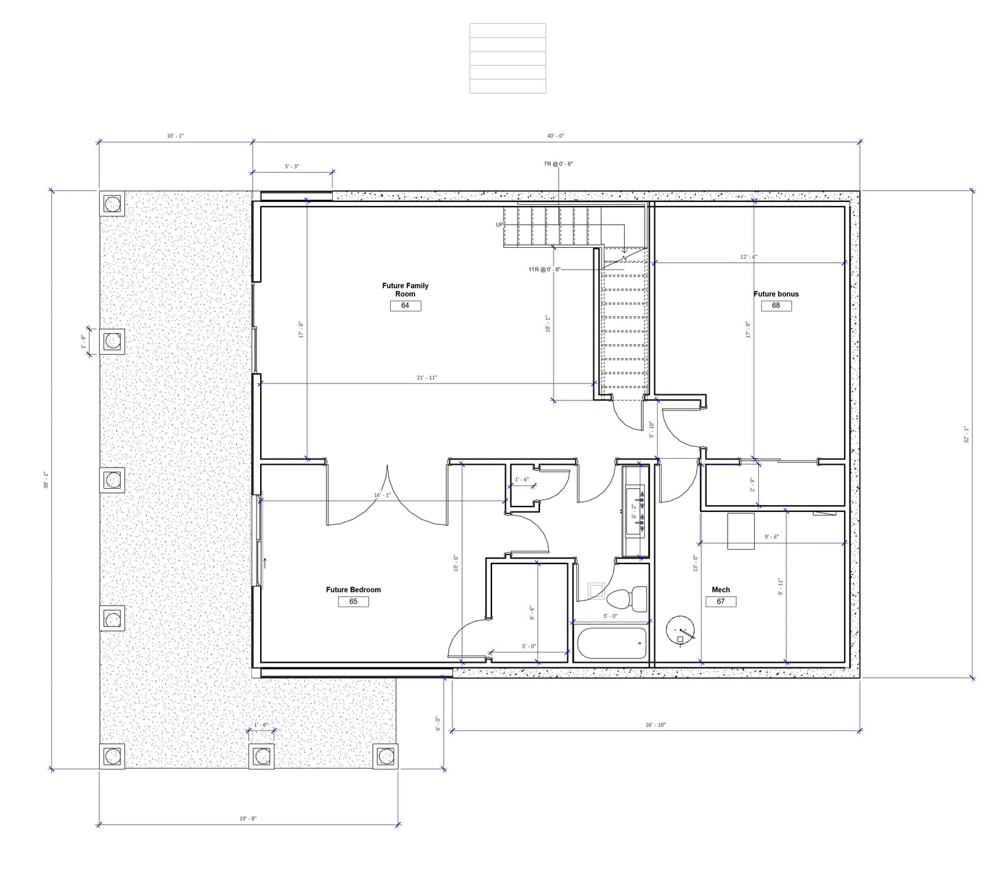 Mountain No.13 house plan basement layout featuring future family room, bedroom, and bath. Ideal for Utah mountain homes with covered deck access.