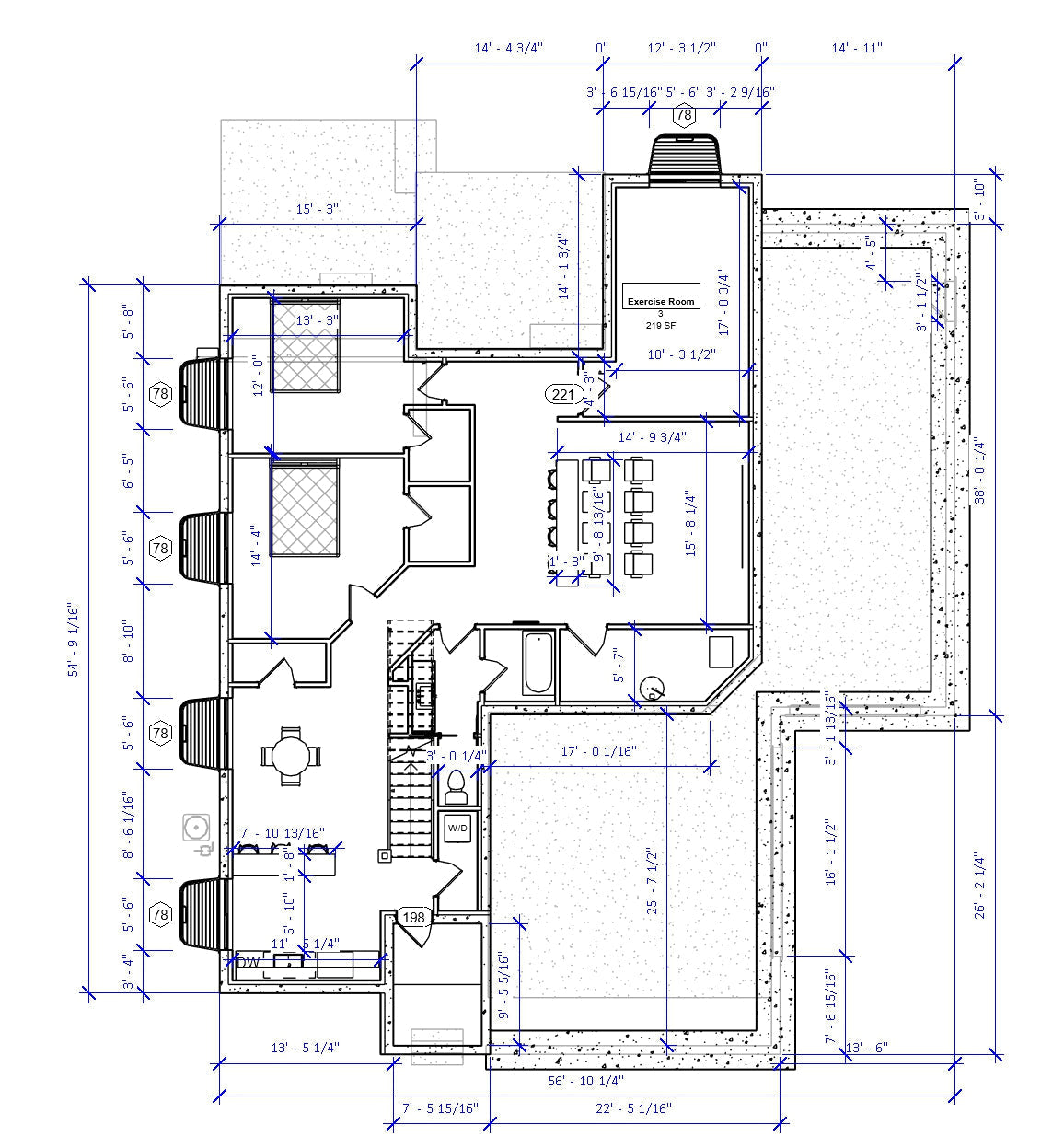 Main floor layout of Mountain No.6 house plan featuring a vaulted two-story living room, large kitchen with butler's pantry, and owner's suite.