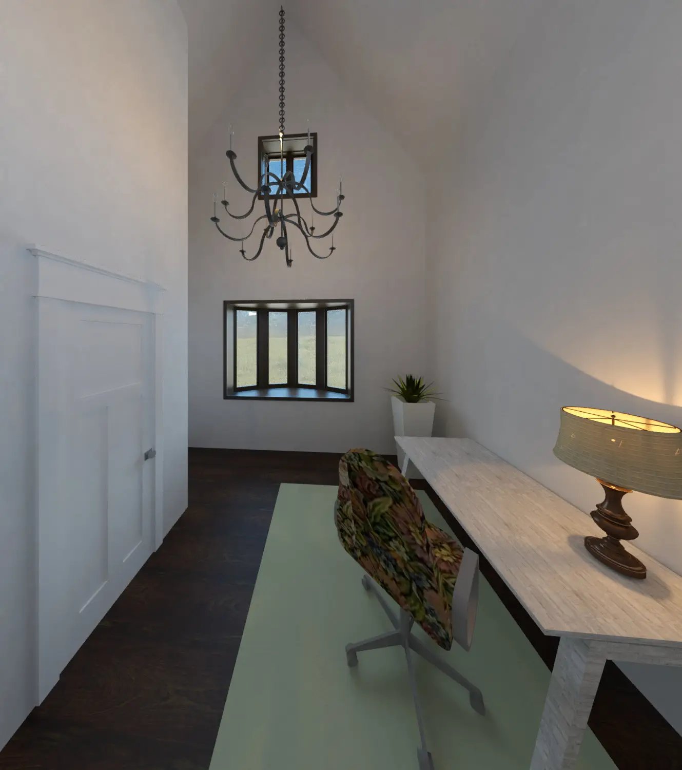 office with cathedral ceiling