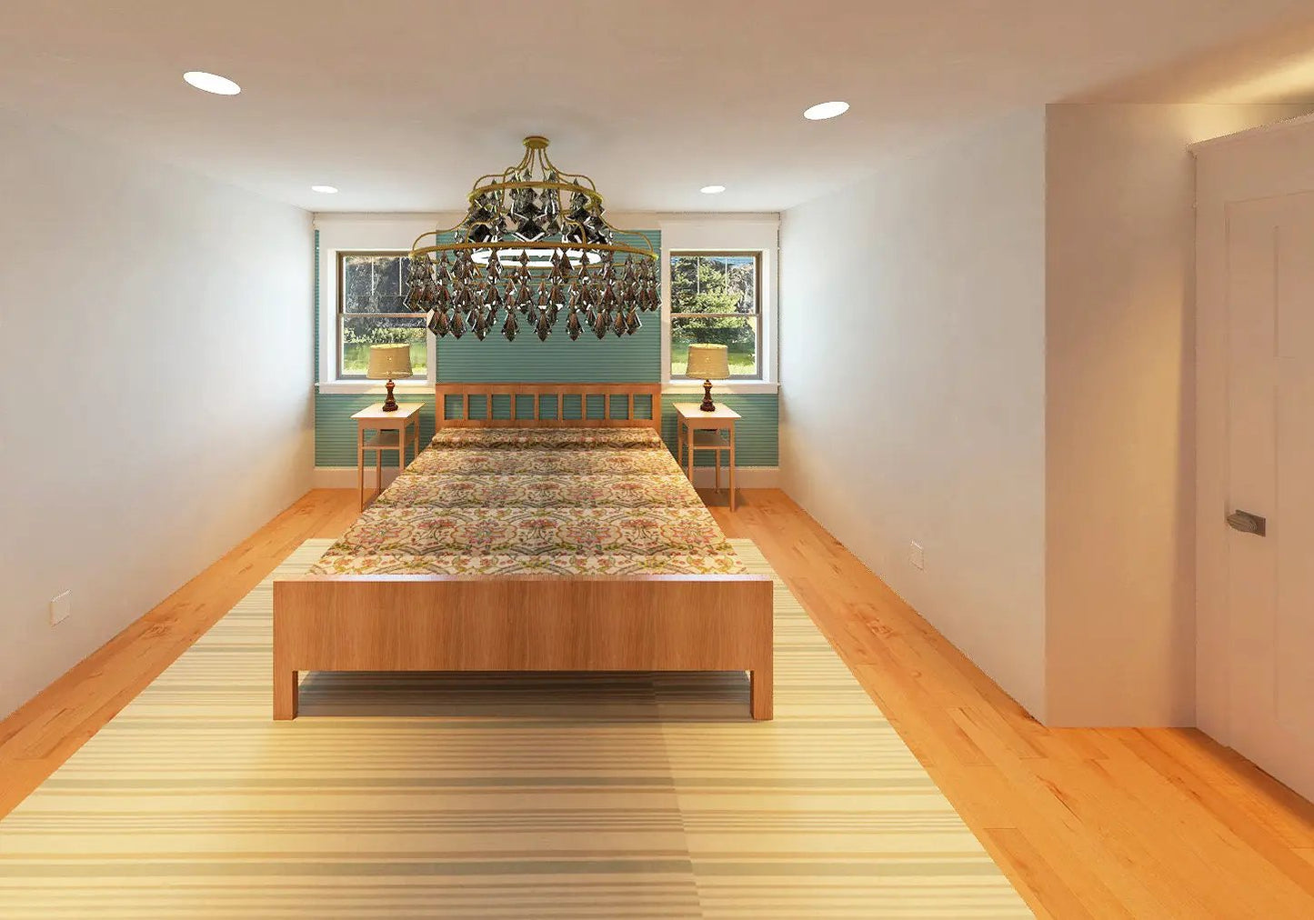 bedroom with windows over nightstands