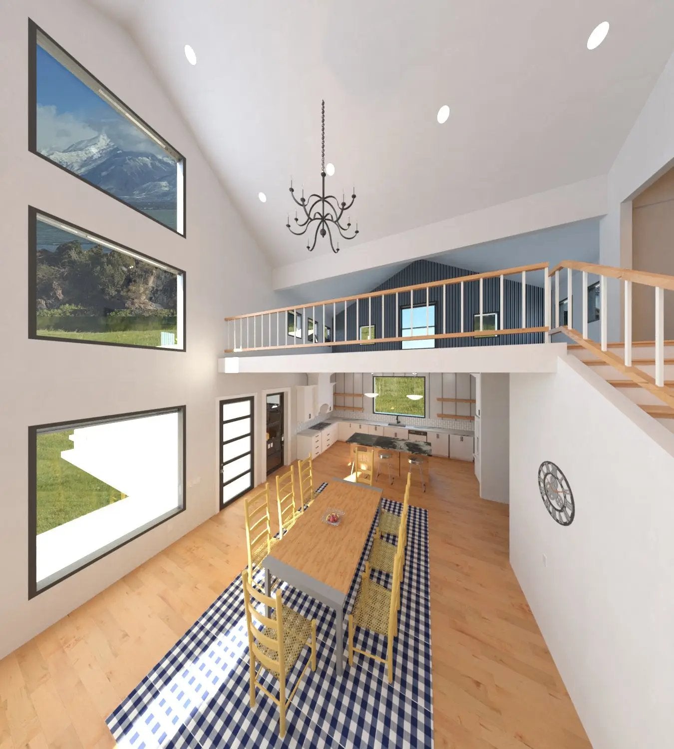 rendering of kitchen with loft above