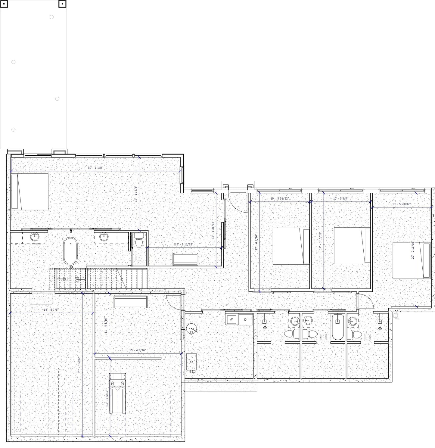 Basement floor layout of Irish Vernacular No.1 house plan by Authentic Homes in Utah, featuring open entertaining space, vaulted office, and three bedrooms.