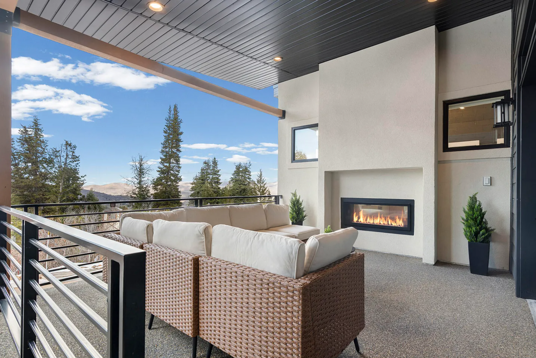 Walkable roof patio with fireplace, designed and built by Authentic Homes in Park city Utah