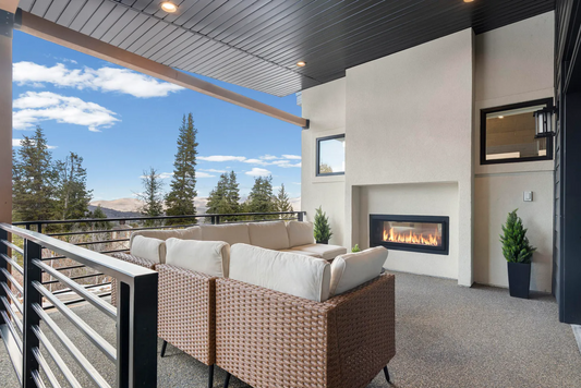 Walkable roof patio with fireplace, designed and built by Authentic Homes in Park city Utah