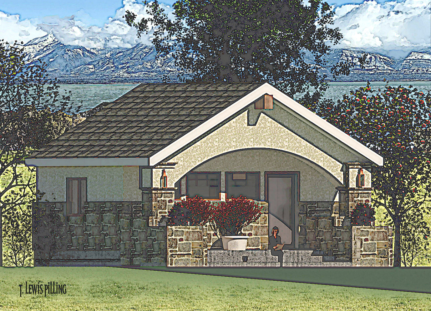 ADU plan exterior designed by Authentic Homes in Utah. Features Craftsman styling with stucco and stone.