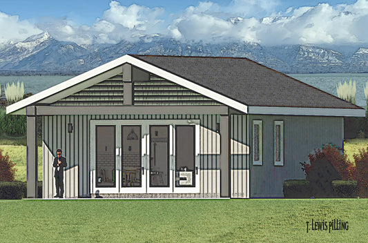 House plan exterior designed by Authentic Homes in Utah. Features modern industrial styling with stucco and siding.