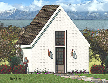 House plan exterior designed by Authentic Homes in Utah. Features Irish vernacular styling with stucco.