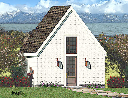 House plan exterior designed by Authentic Homes in Utah. Features Irish vernacular styling with stucco.
