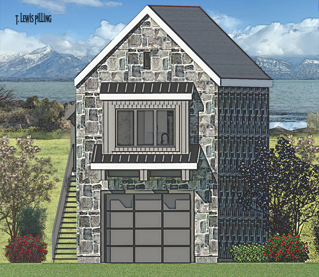 ADU plan exterior designed by Authentic Homes in Utah. Features modern cottage styling with stucco and stone.