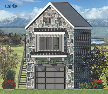 ADU plan exterior designed by Authentic Homes in Utah. Features modern cottage styling with stucco and stone.
