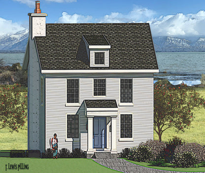 House plan exterior designed by Authentic Homes in Utah. Features colonial styling with stucco and siding. Fireplace, covered entry, and dormer.