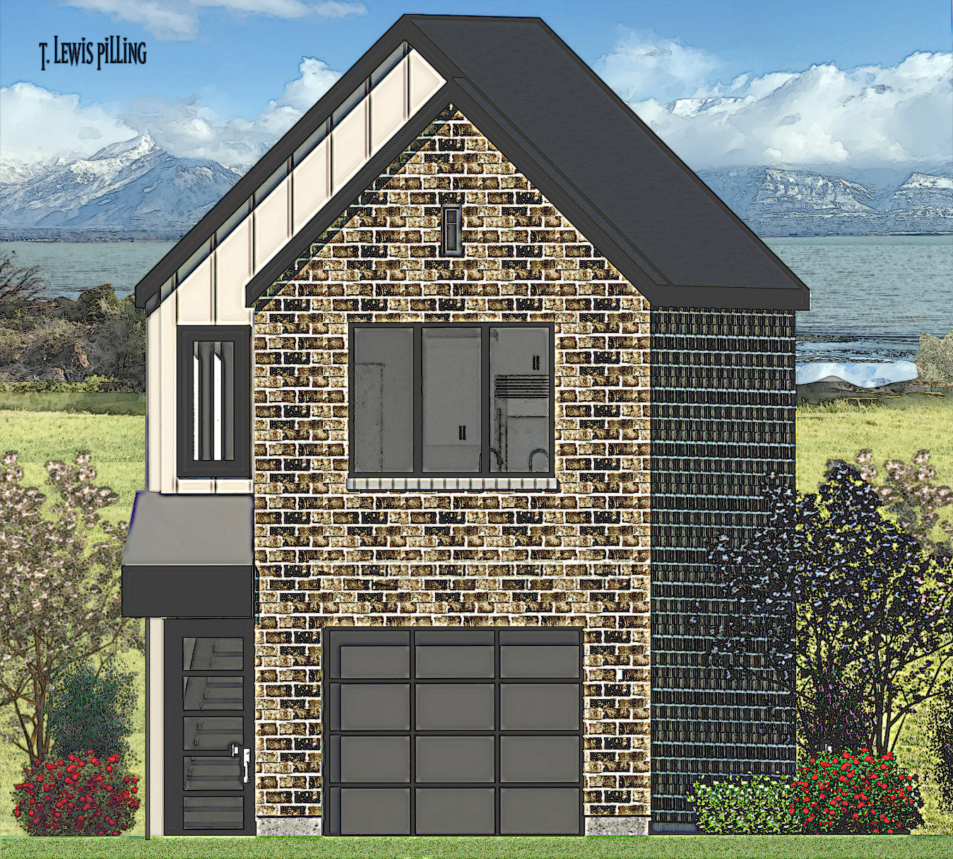 ADU House plan exterior designed by Authentic Homes in Utah. Features modern styling with siding and textured brick.