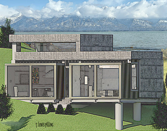 House plan exterior designed by Authentic Homes in Utah. Features modern styling with insulated precast concrete walls.