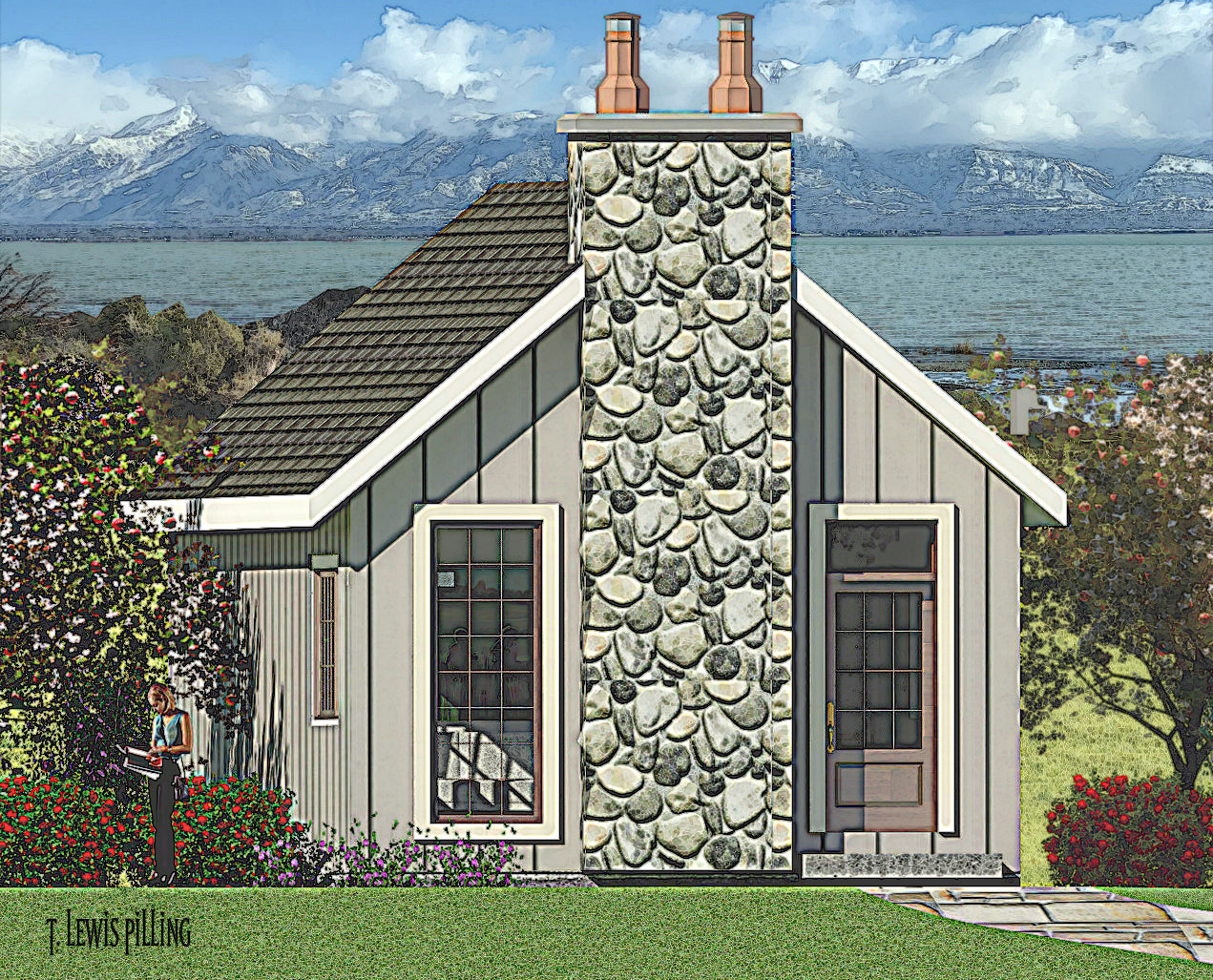 ADU plan exterior designed by Authentic Homes in Utah. Features cottage styling with stucco and stone.