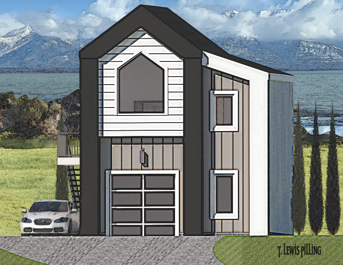 ADU plan exterior designed by Authentic Homes in Utah. Features modern styling with siding and garage.