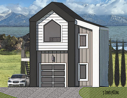 ADU plan exterior designed by Authentic Homes in Utah. Features modern styling with siding and garage.