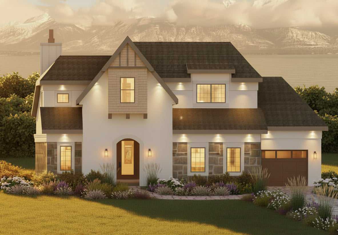 Cottage house plan with vaulted office and exterior view. Build with Authentic Homes, Custom Home Builder.