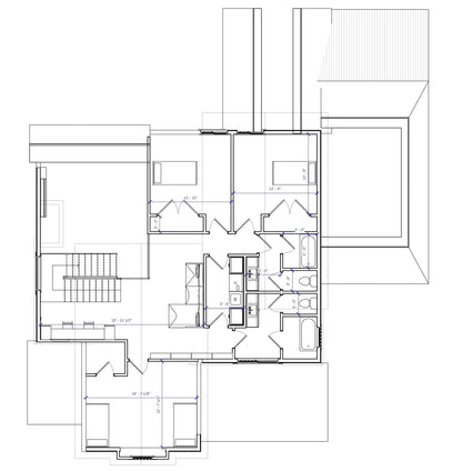 Second-floor bedroom layout with multiple rooms