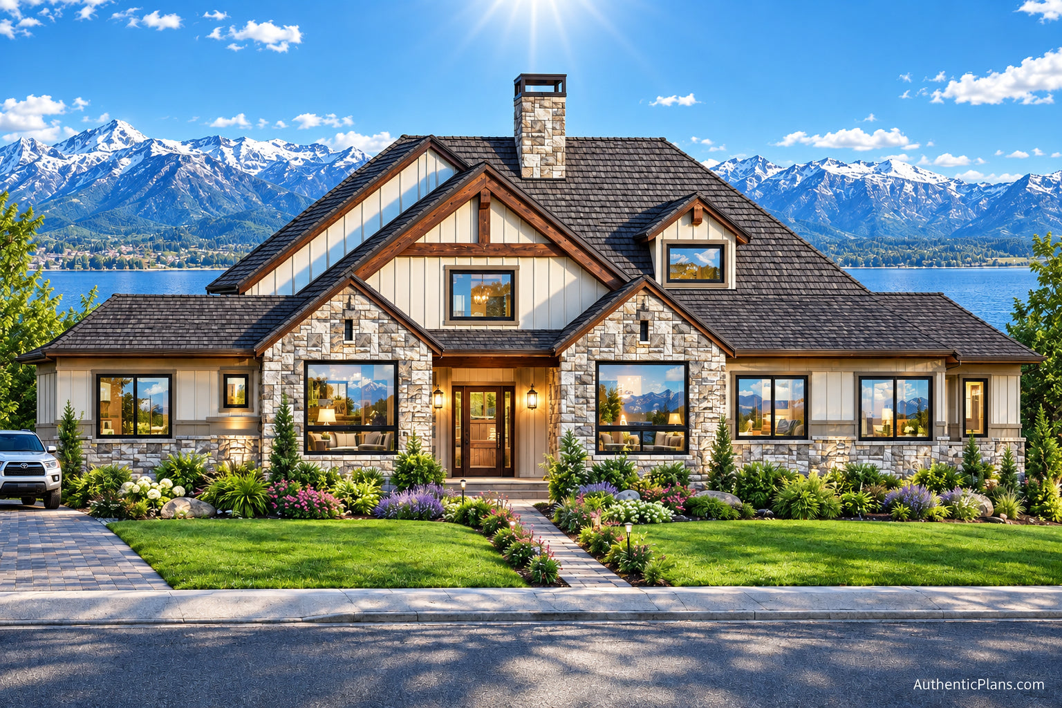 Utah House Plans -Craftsman house plan with stone exterior & fireplace ...