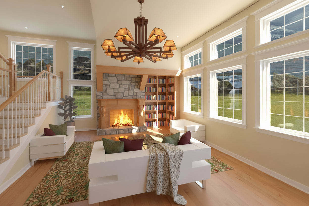 Living room with craftsman style, designed and drafted by Tanya Pilling of Authentic Homes, custom home builder in Utah