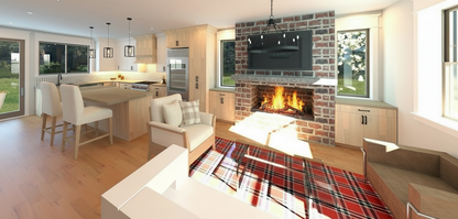 No.20 Farmhouse plan Great Room Fireplace
