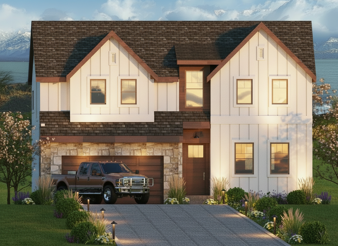 No.20 Farmhouse plan Great Room Fireplace