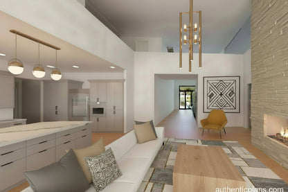 Great room with a loft and wall walkway above. Design by Authentic Homes in Utah.