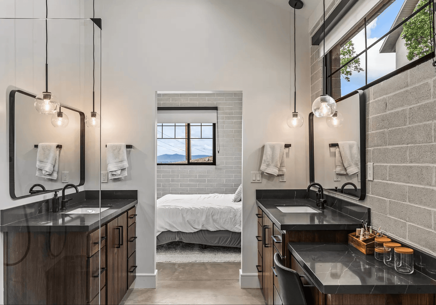 Modern bathroom in Provo, Utah. House plan by Authentic Homes Custom Home Builder design/build in Utah. Omnibrick, soapstone.