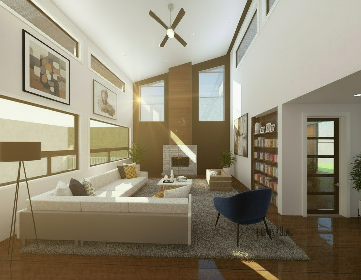 No.21 Modern house plan Vaulted Living Room