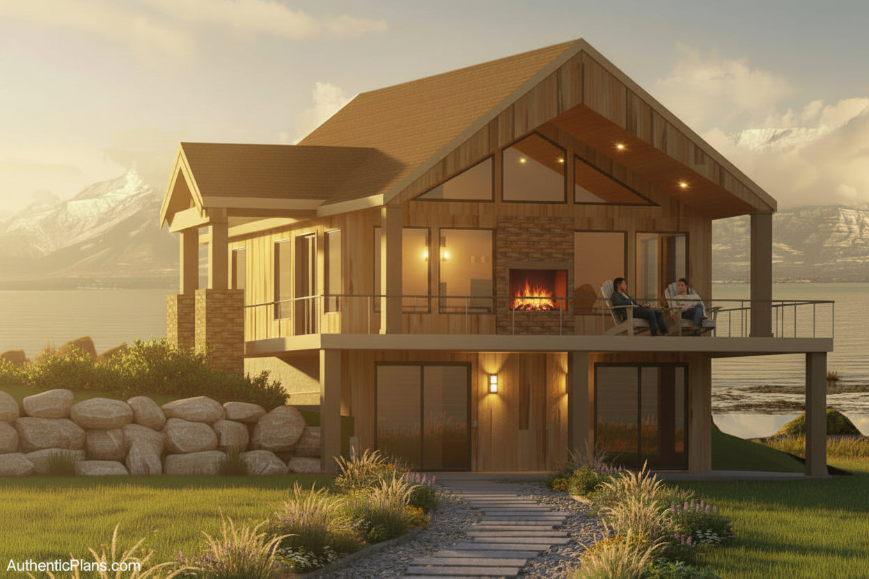 No.15 Mountain cabin plan Large Covered Deck