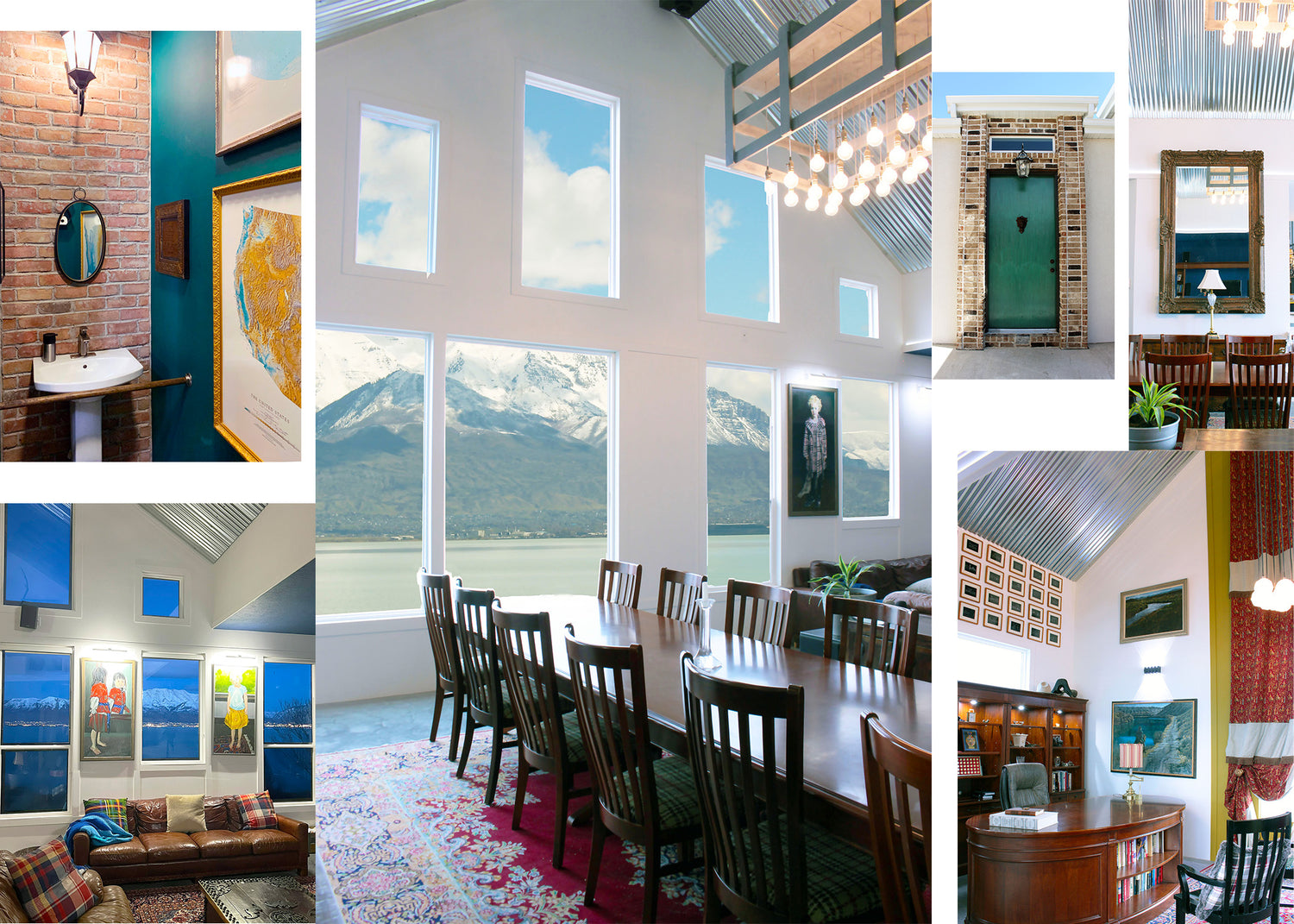 Greg Pilling, Custon Home Builder, General Contractor at Authentic Homes in Utah. Custom Metal ceilings brick bathroom, wall of windows.