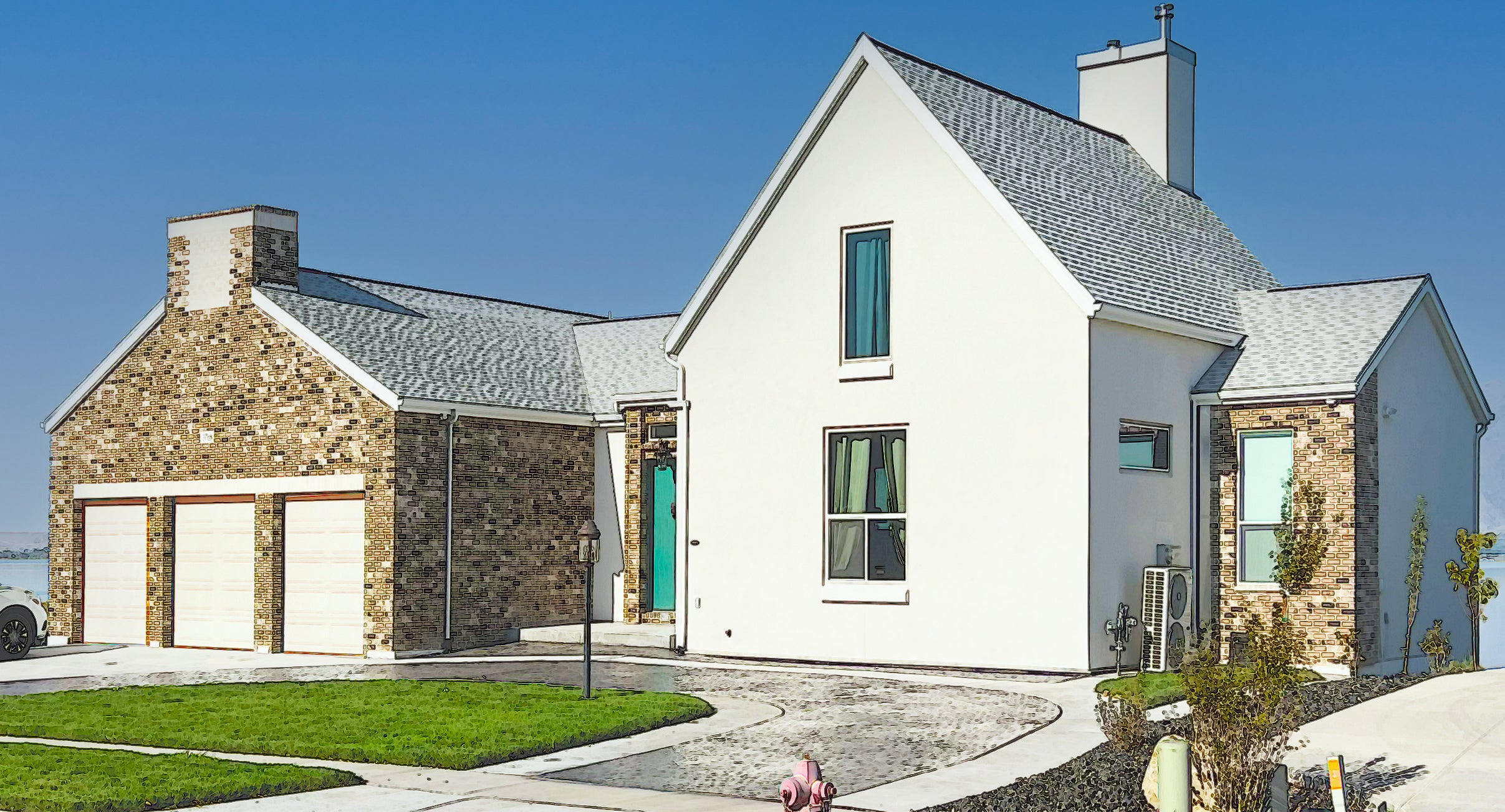 Modern house with white exterior. Healthy holistic home designed and built by Authentic Homes.