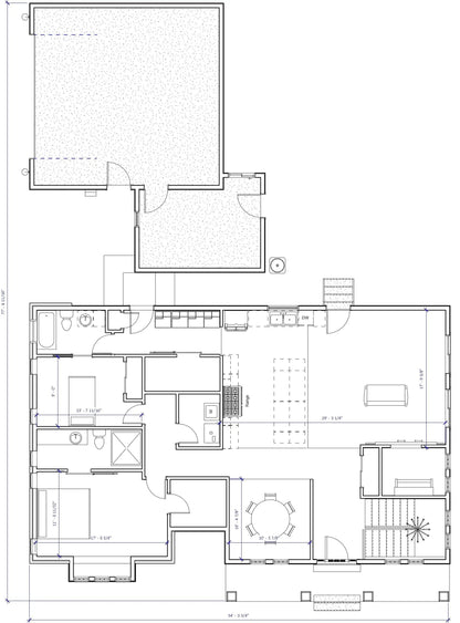 a drawing of a floor plan of a farmhouse