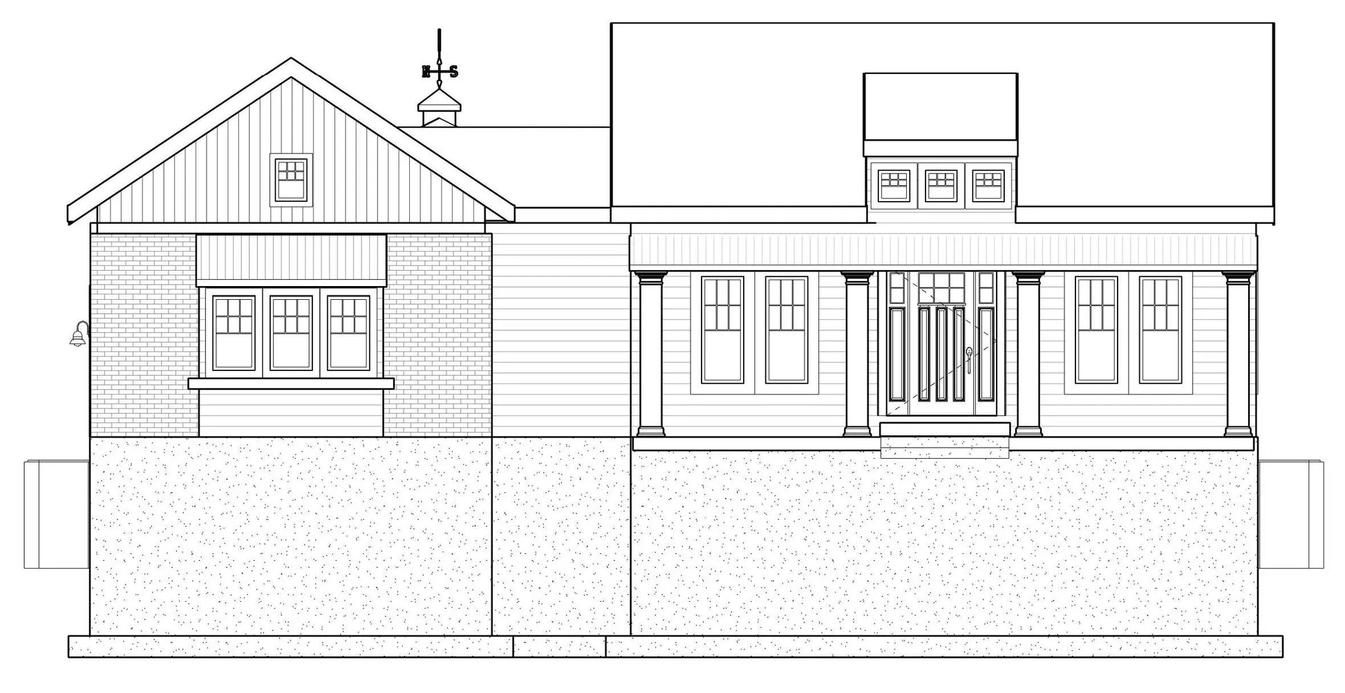 an elevation drawing of the front of a farmhouse