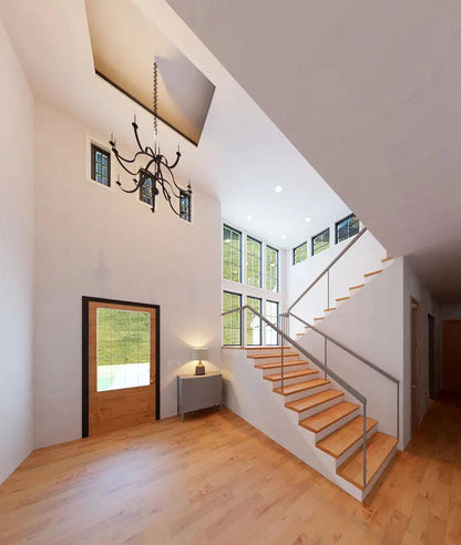 dramatic entry and staircase with featured windows